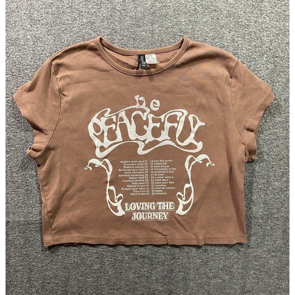 HM Divided Womens Brown Graphic Cropped Tee Be Peaceful Size XL 1048286 5
